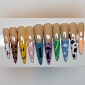 Mix match French designs press on nails